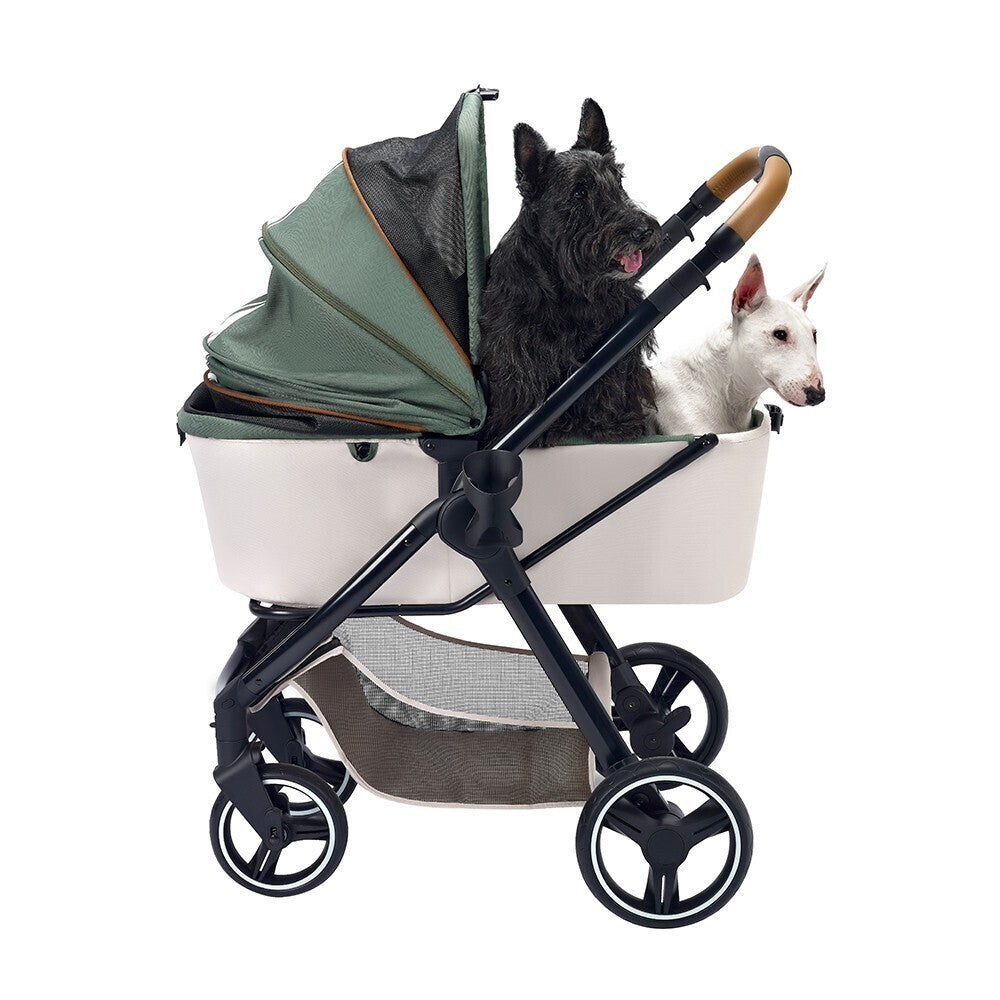 Luxury Dog Stroller Folding Canine Pram for Pets Up to 30kg - Soft Sage 0