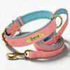 Soft Padded Personalised Leather Dog Collar with Lead Set for Small to Large Dogs